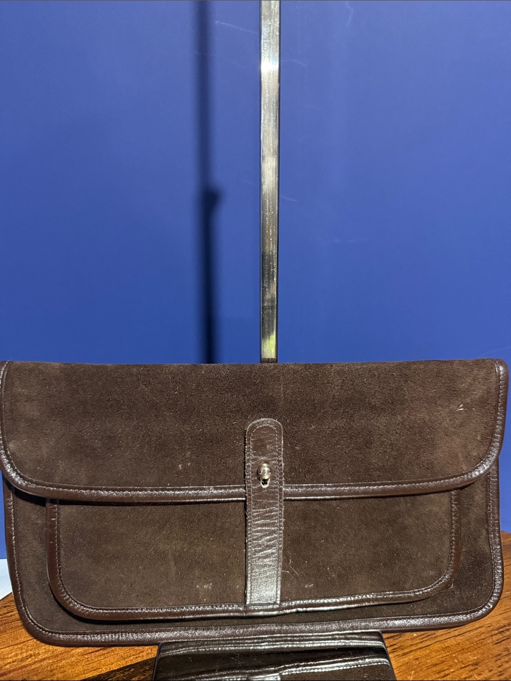 Vintage Brown Suede Clutch with Leather Trim